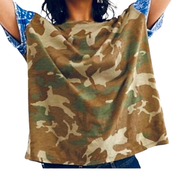 Free People Tops - Free people clarity Army camo bandana sleeve tshirt